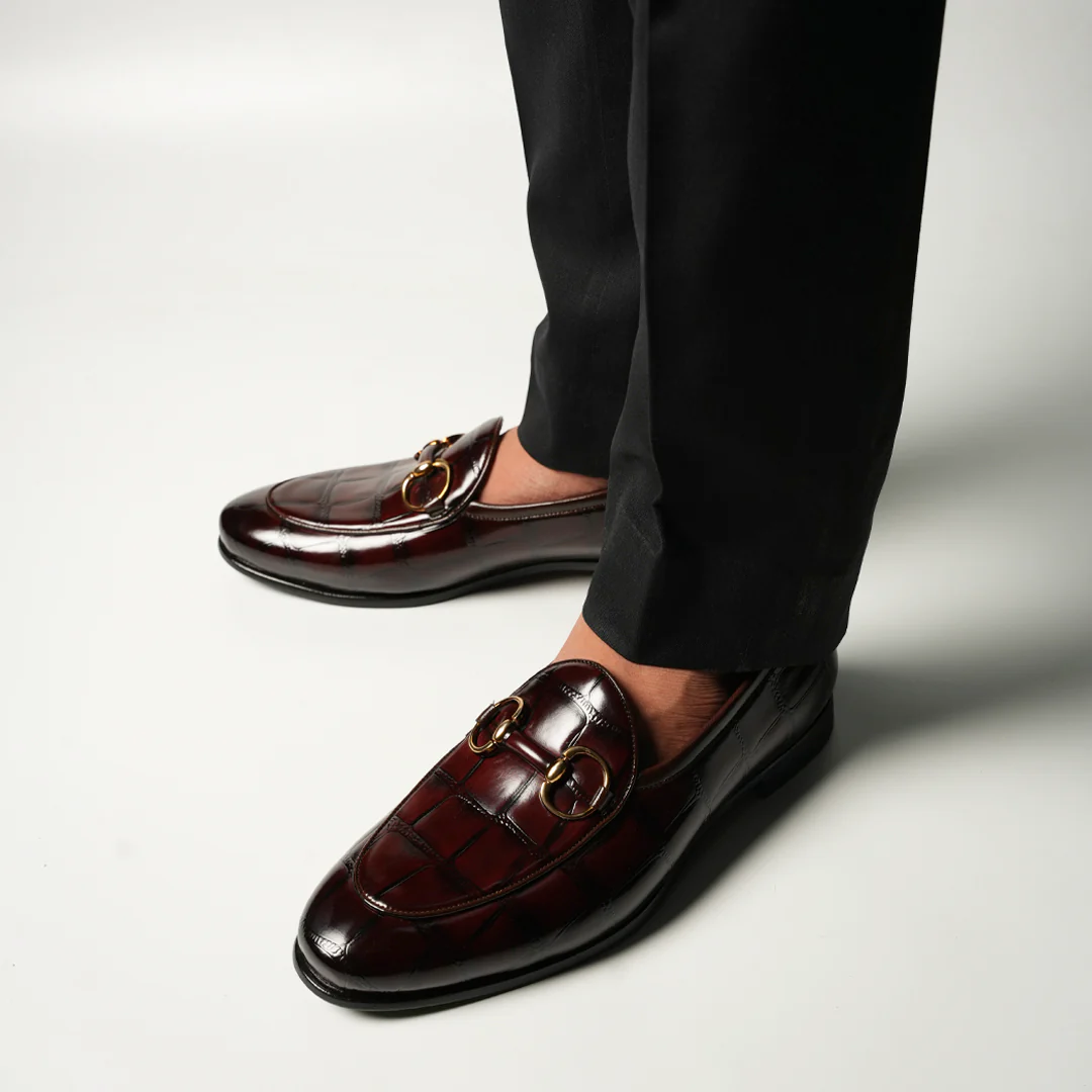 Monkstory Horsebit Smart Croc-Effect Slip-Ons – Burgundy - Image 2