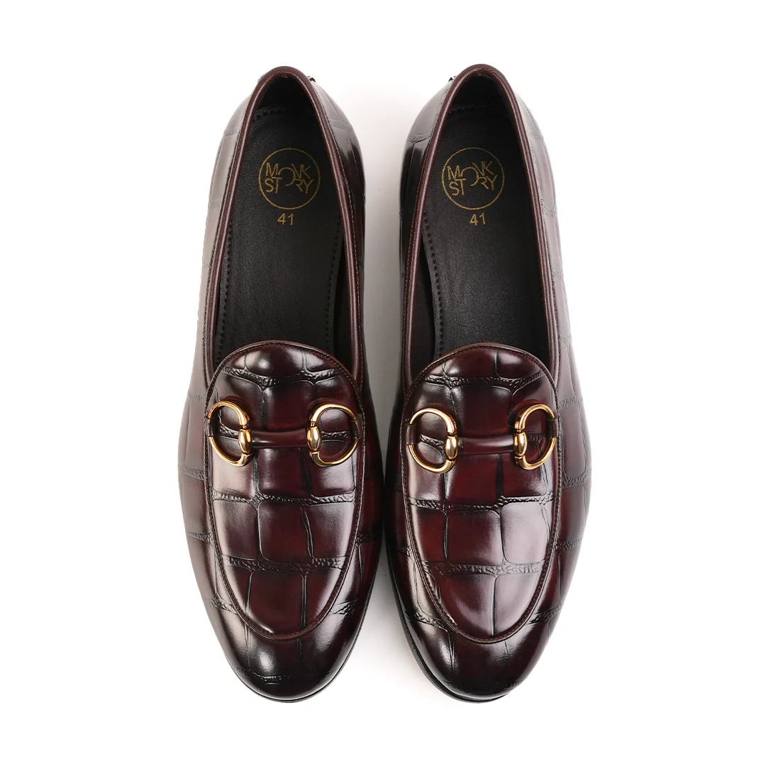 Monkstory Horsebit Smart Croc-Effect Slip-Ons – Burgundy - Image 5