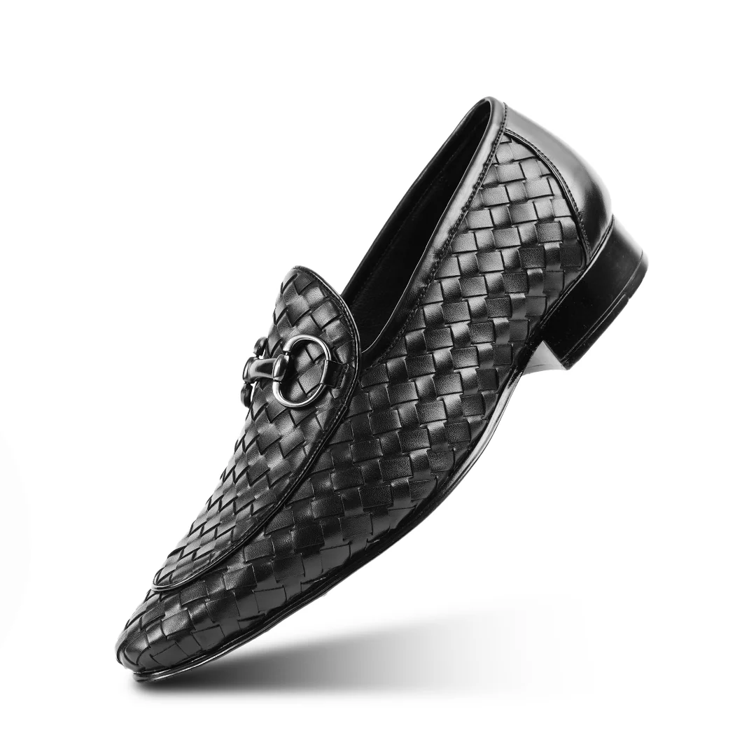 Monkstory Horsebit Smart Hand Woven Slip-Ons – Black