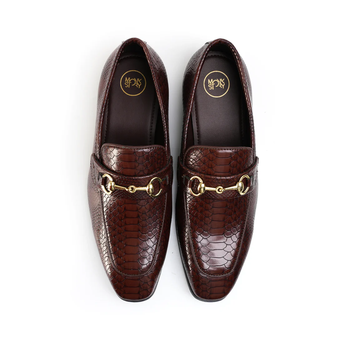 Monkstory Horsebit Snake-Effect Slip-Ons - Brown - Image 8