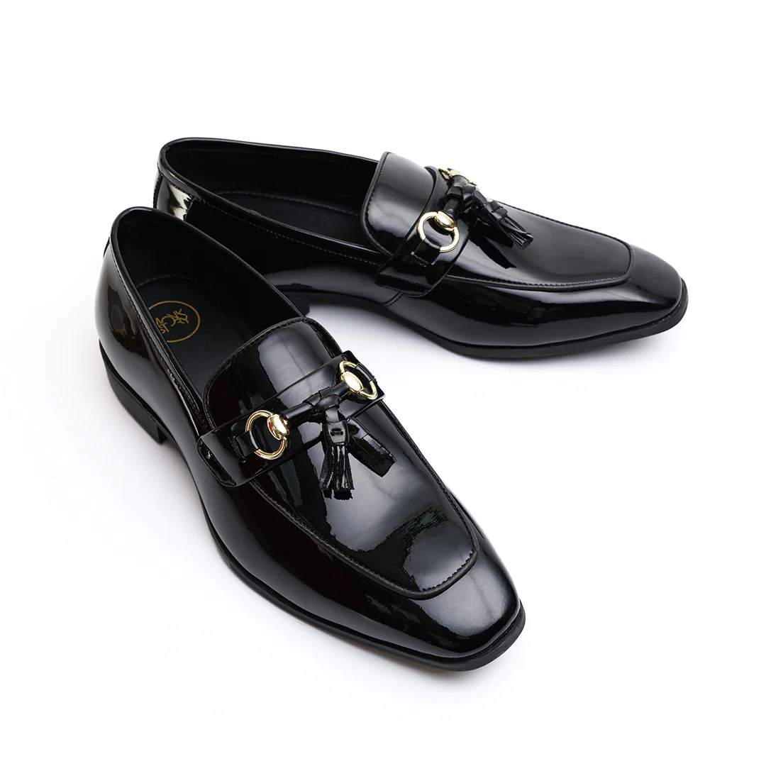Monkstory Horsebit Tasseled Patent Slip-Ons - Black - Image 6