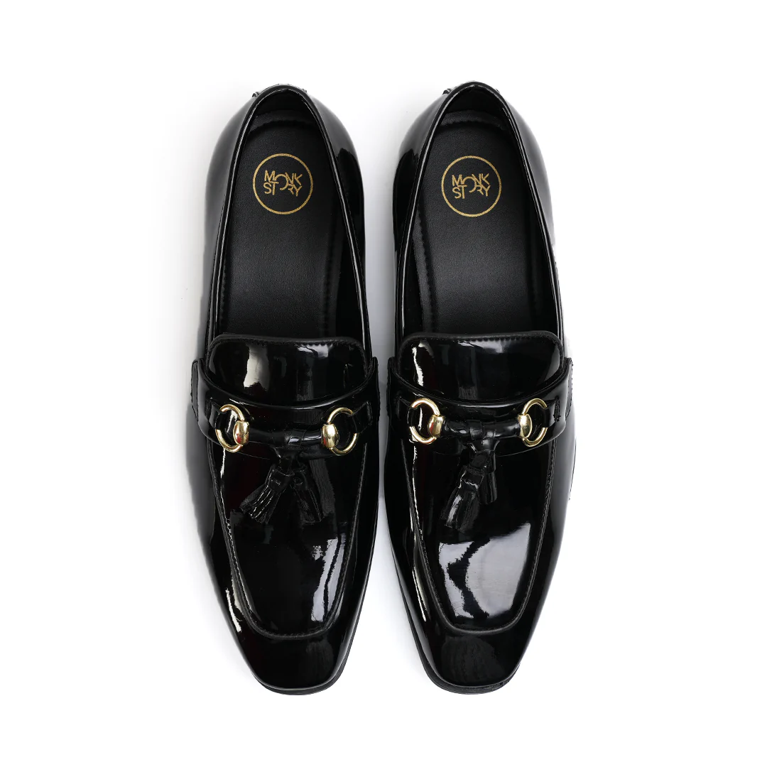 Monkstory Horsebit Tasseled Patent Slip-Ons - Black - Image 7