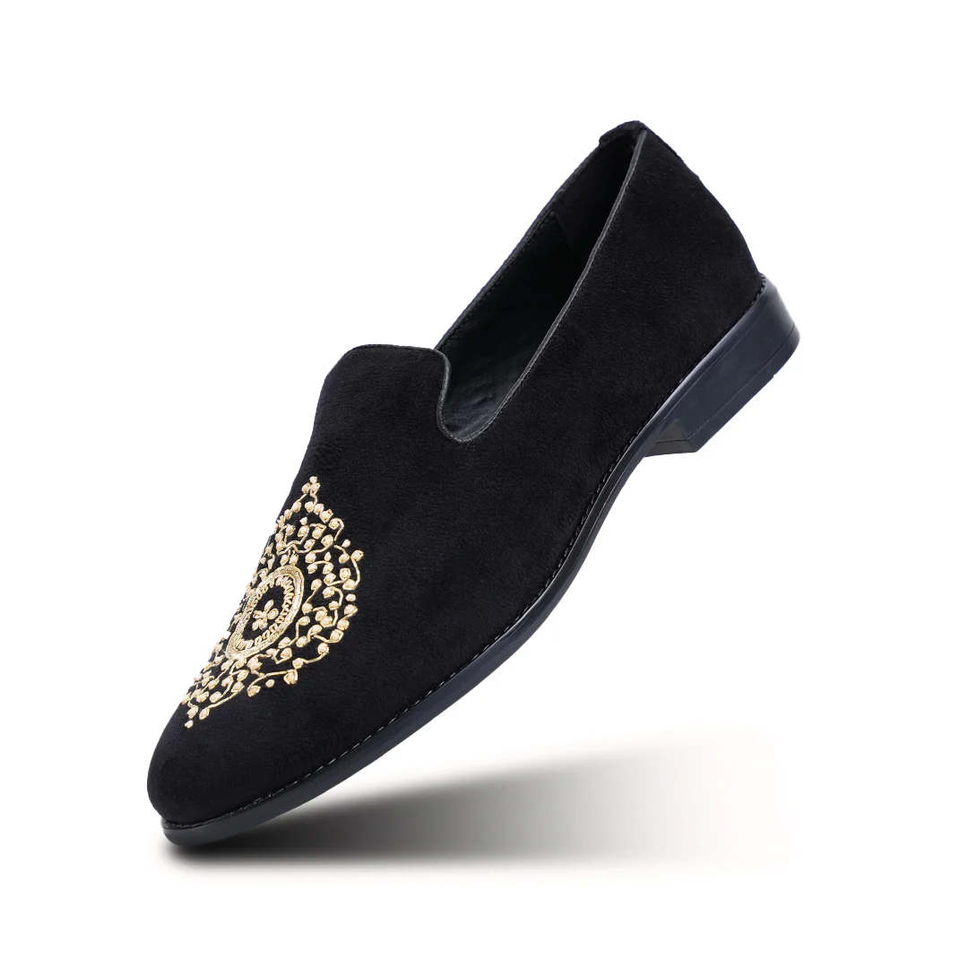 Monkstory Maharaja Zardosi Embroidered Slip-Ons – Black - Image 3