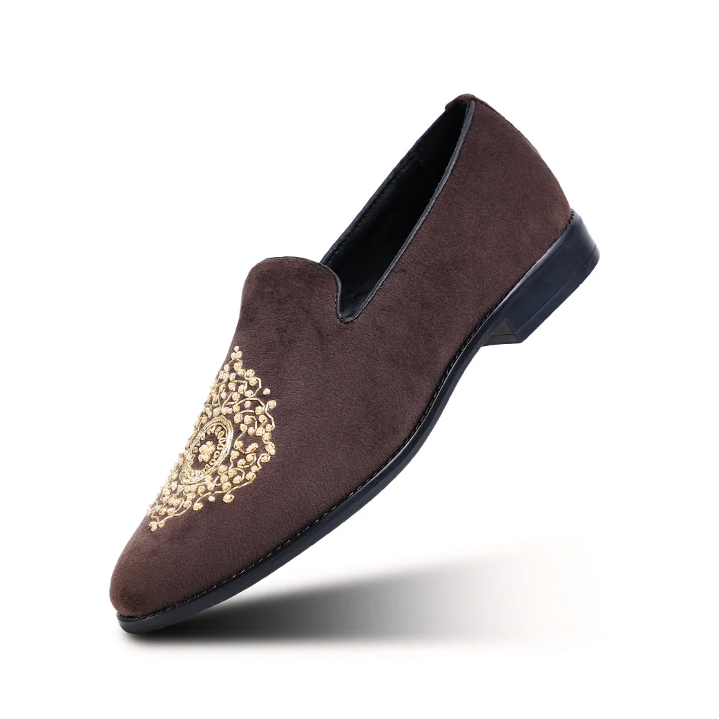 Monkstory Maharaja Zardosi Embroidered Slip-Ons – Brown - Image 3