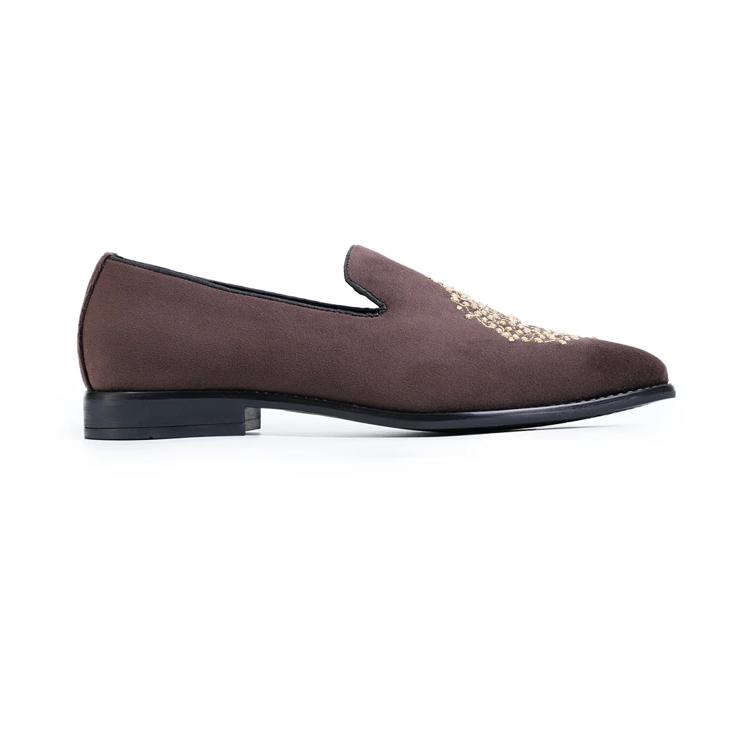 Monkstory Maharaja Zardosi Embroidered Slip-Ons – Brown - Image 6
