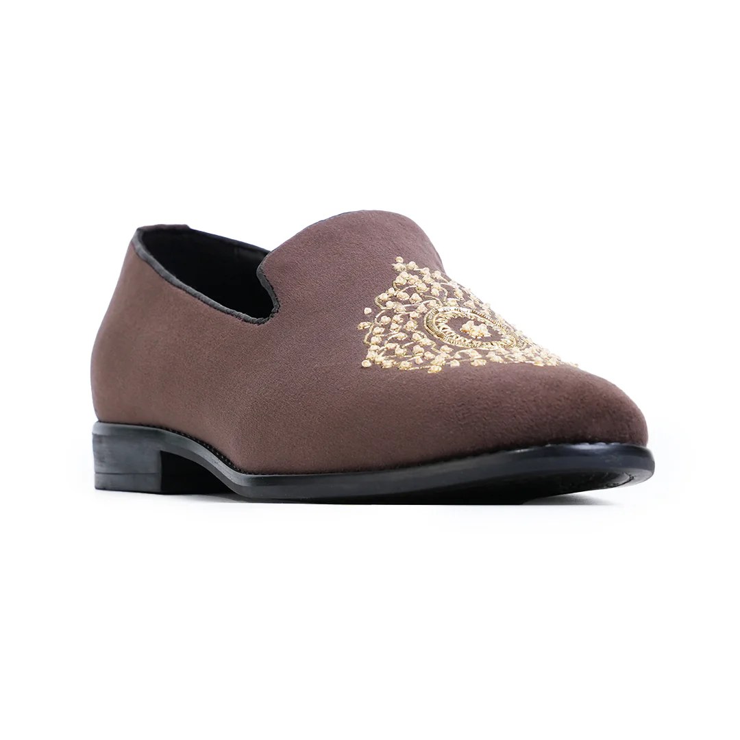 Monkstory Maharaja Zardosi Embroidered Slip-Ons – Brown - Image 7