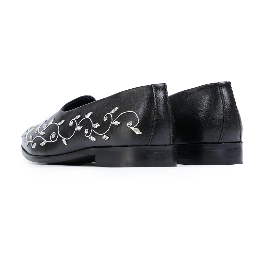 Monkstory Regal Floral Zardosi Mojari – Black - Image 9