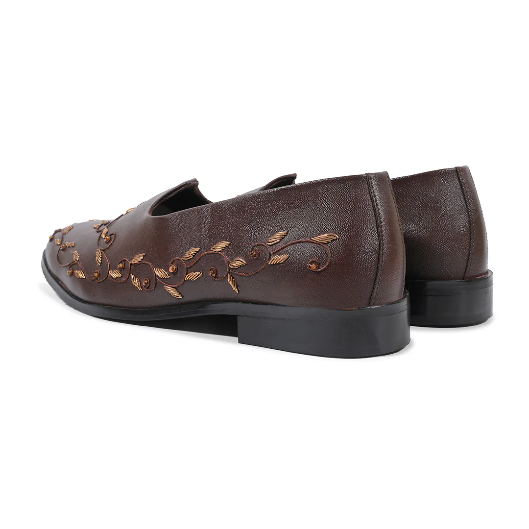 Monkstory Regal Floral Zardosi Mojari – Brown - Image 5