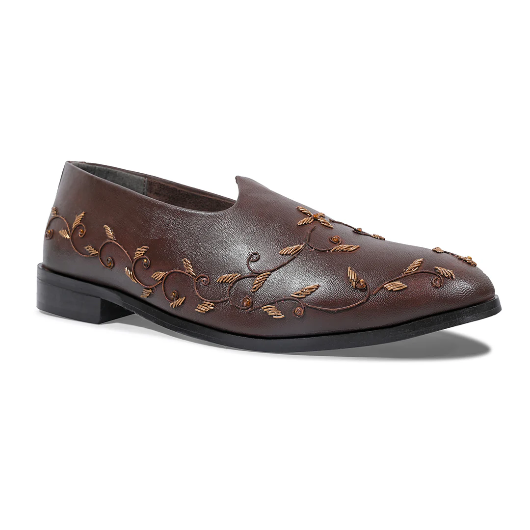Monkstory Regal Floral Zardosi Mojari – Brown - Image 7