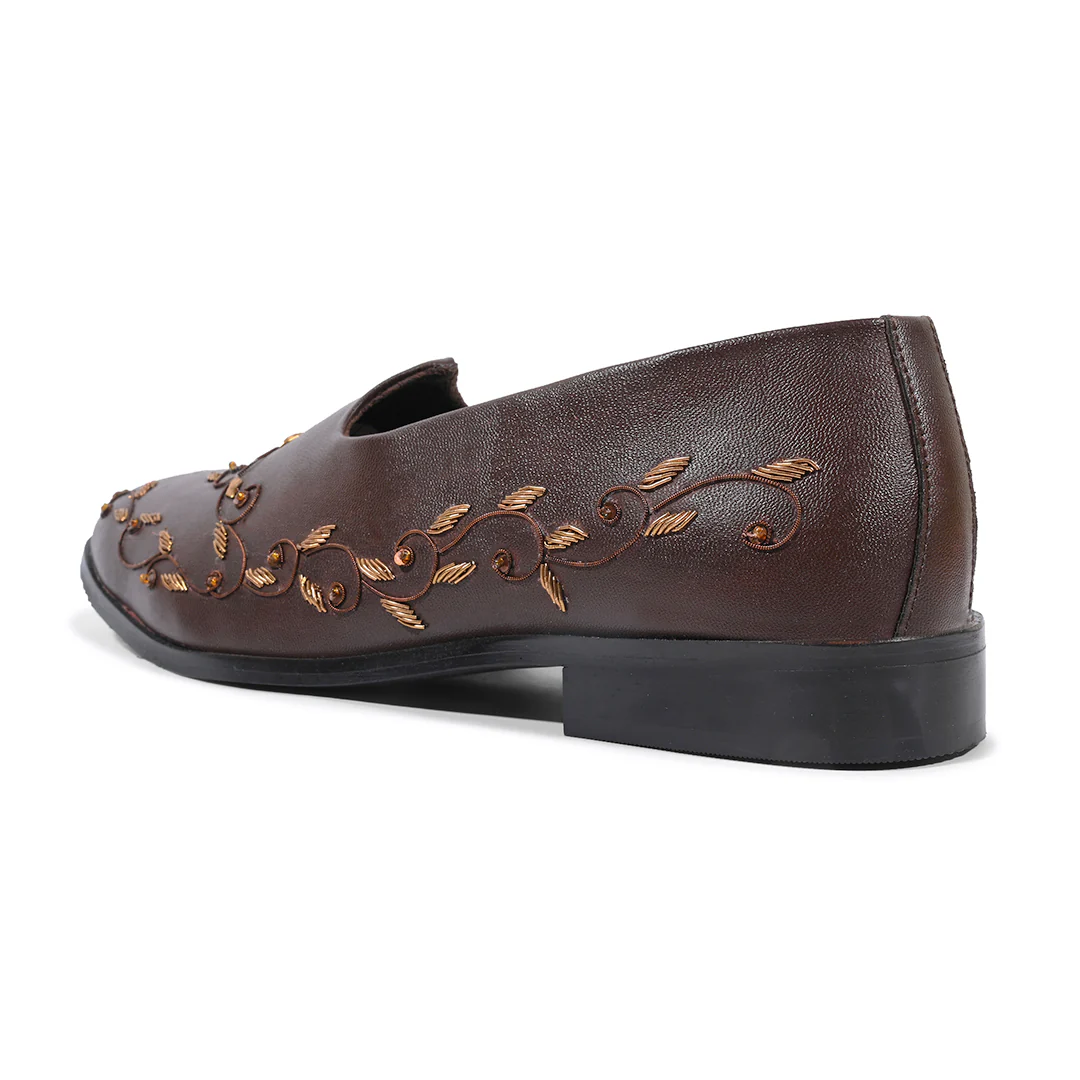 Monkstory Regal Floral Zardosi Mojari – Brown - Image 8