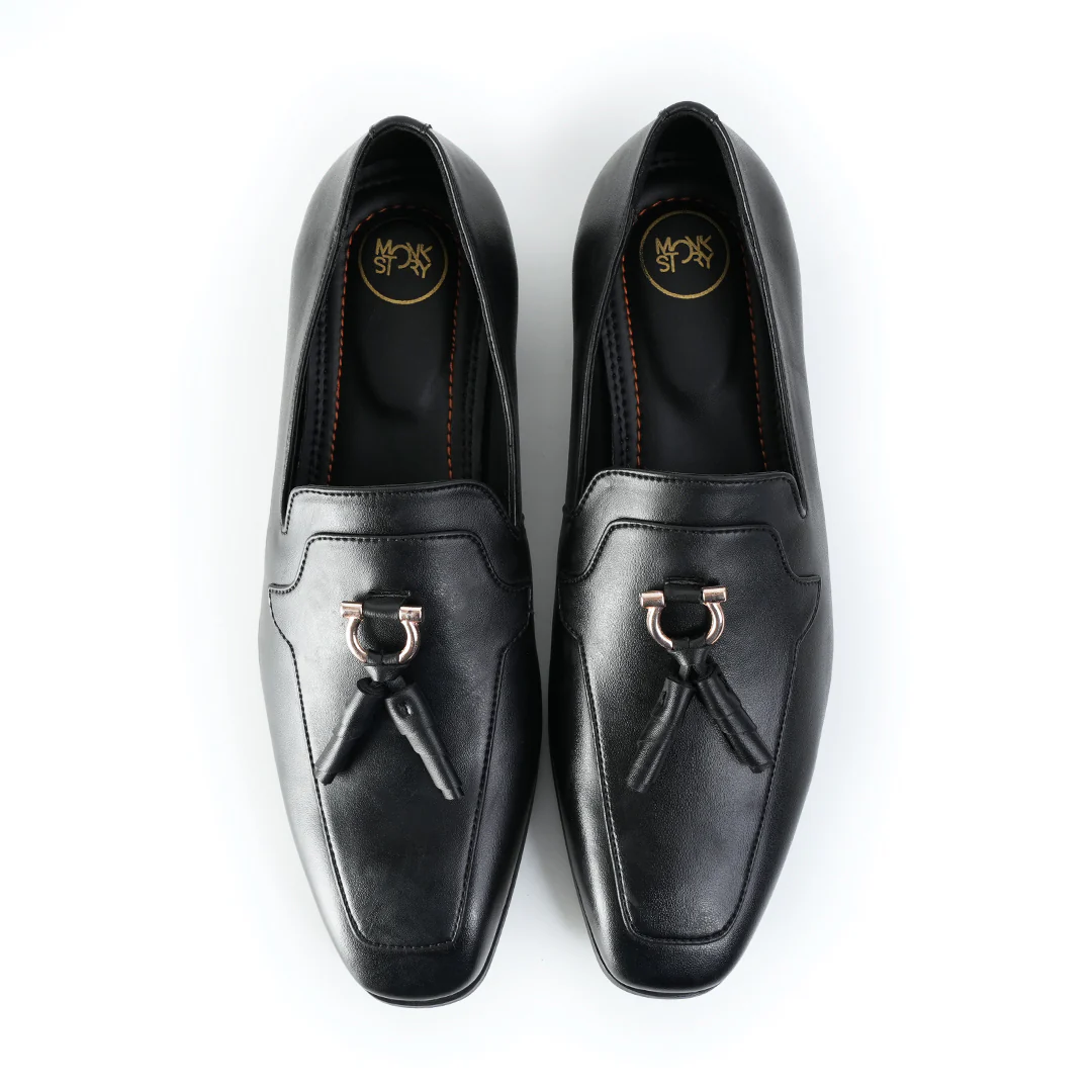 Monkstory Tassel Loafers with Rose-Gold Bit – Black - Image 3