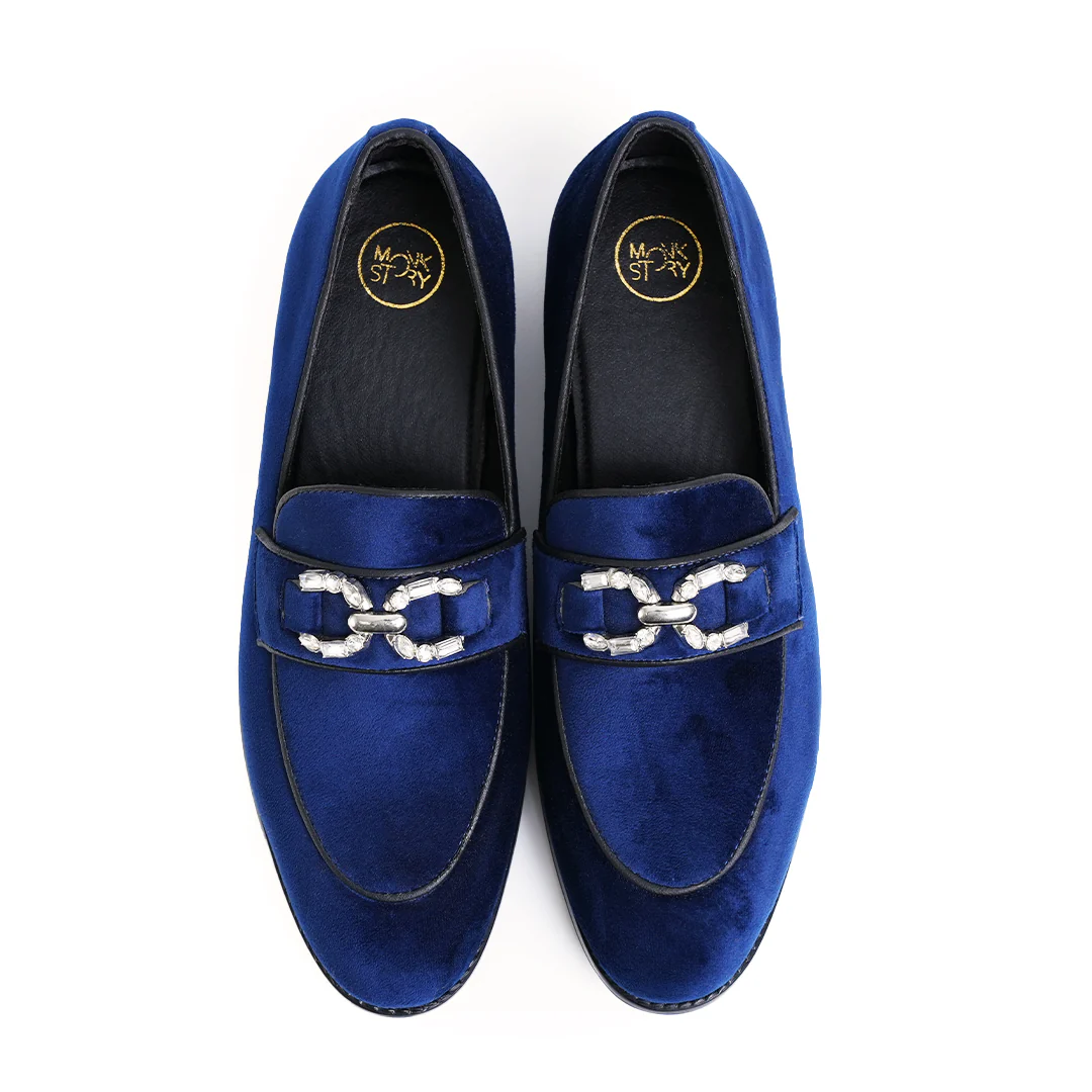 Monkstory Velvet Crystal Bit Loafers – Royal Blue - Image 4