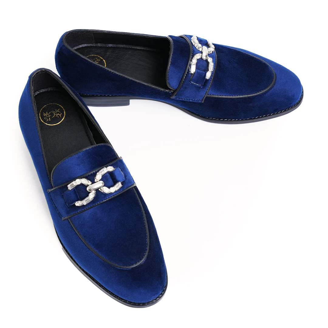 Monkstory Velvet Crystal Bit Loafers – Royal Blue - Image 5