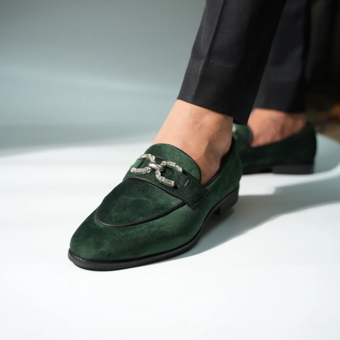 Monkstory Velvet Crystal Bit Loafers – Royal Green - Image 2
