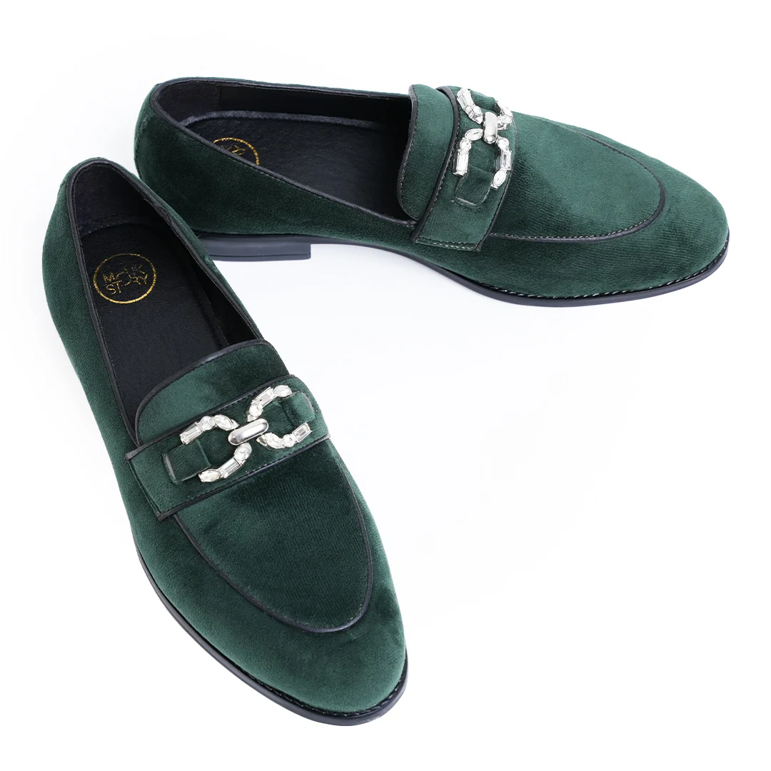 Monkstory Velvet Crystal Bit Loafers – Royal Green - Image 3