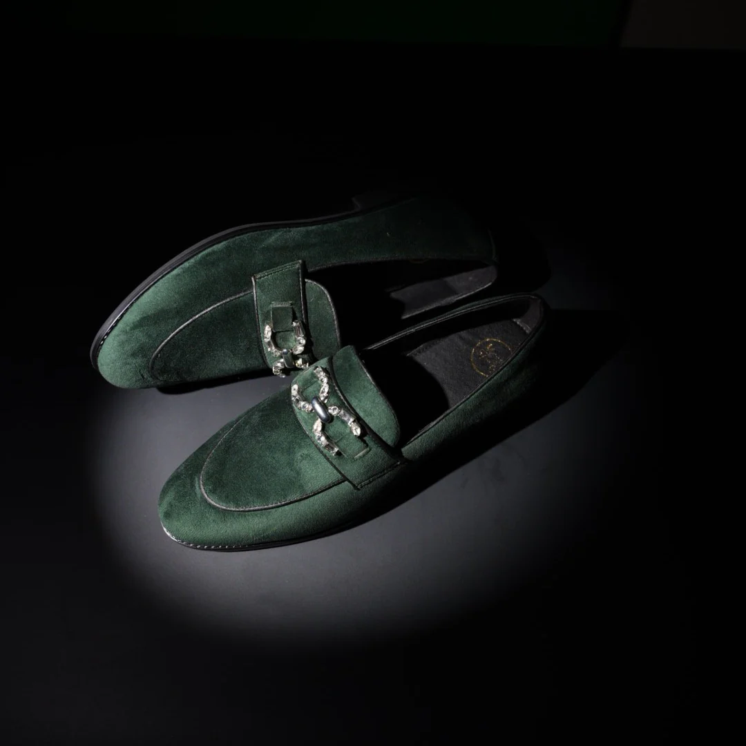 Monkstory Velvet Crystal Bit Loafers – Royal Green - Image 7