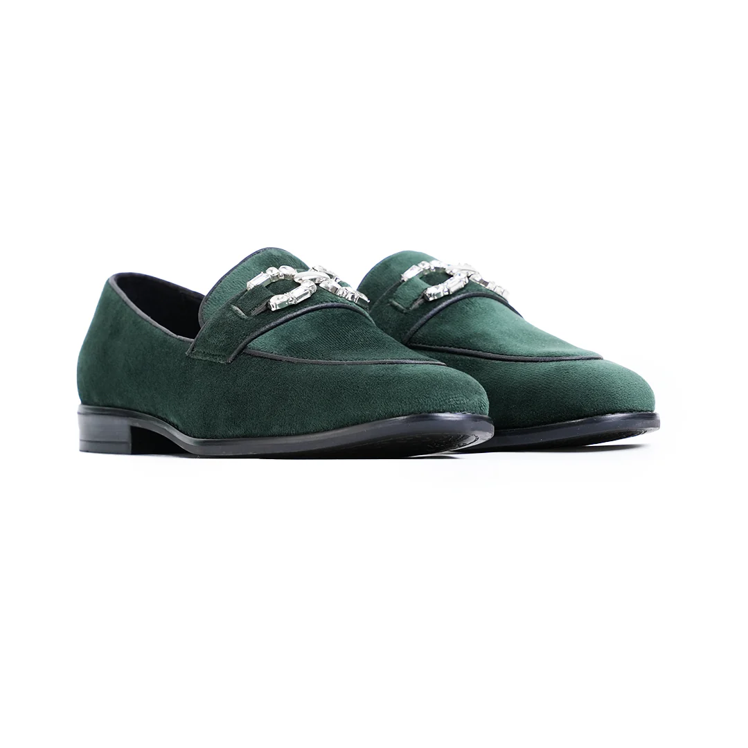 Monkstory Velvet Crystal Bit Loafers – Royal Green - Image 8