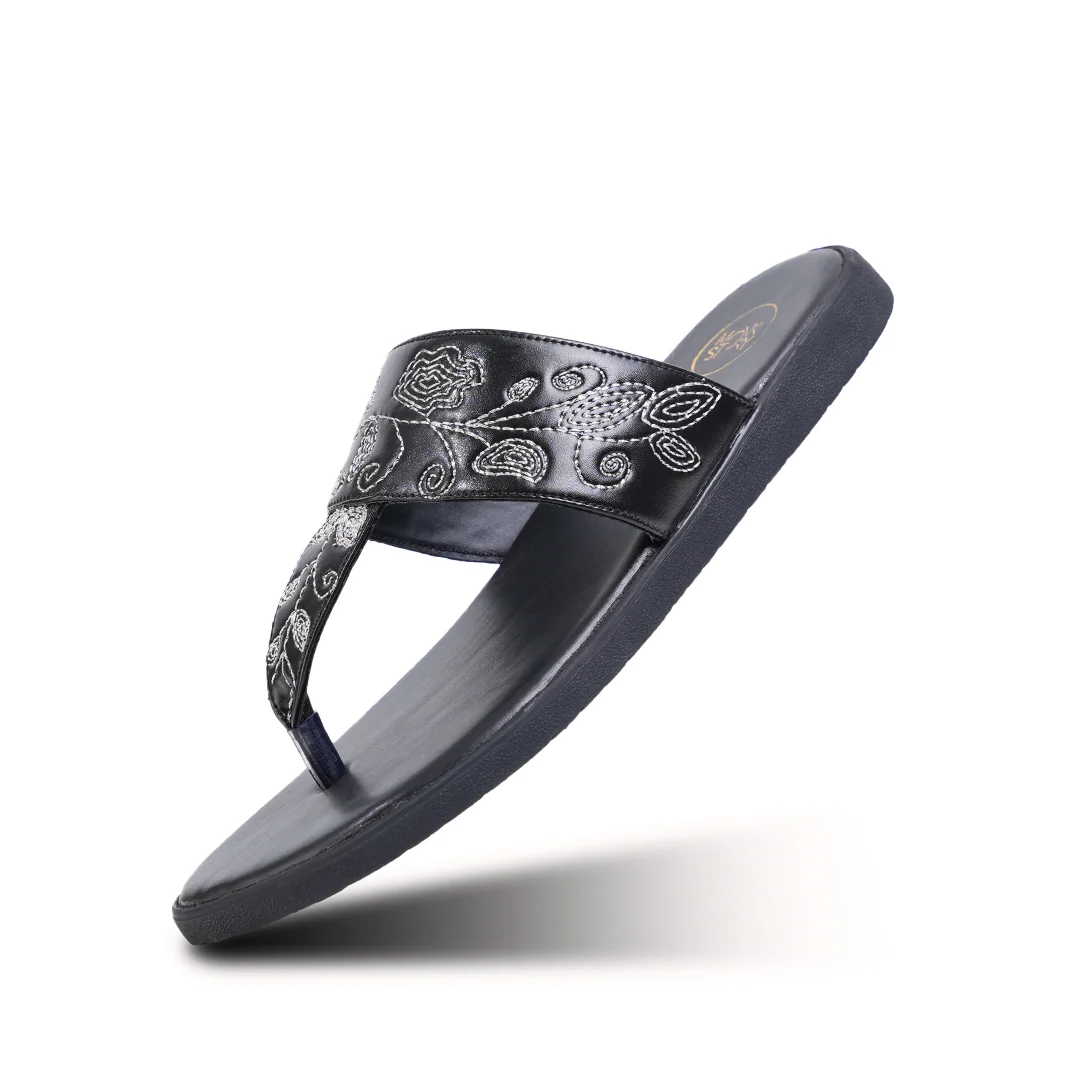 T-Rad Intricate Floral Embroidery Sandals - Black - Image 6