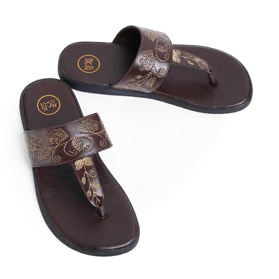 T-Rad Intricate Floral Embroidery Sandals - Brown - Image 5